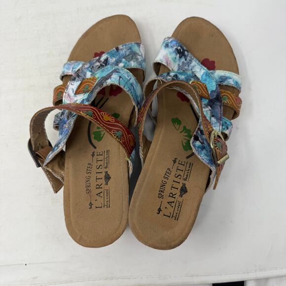 L’Artiste by Spring Step Multicolor Leather Wedge Sandals Size 37 Artsy Festival - Picture 3 of 7